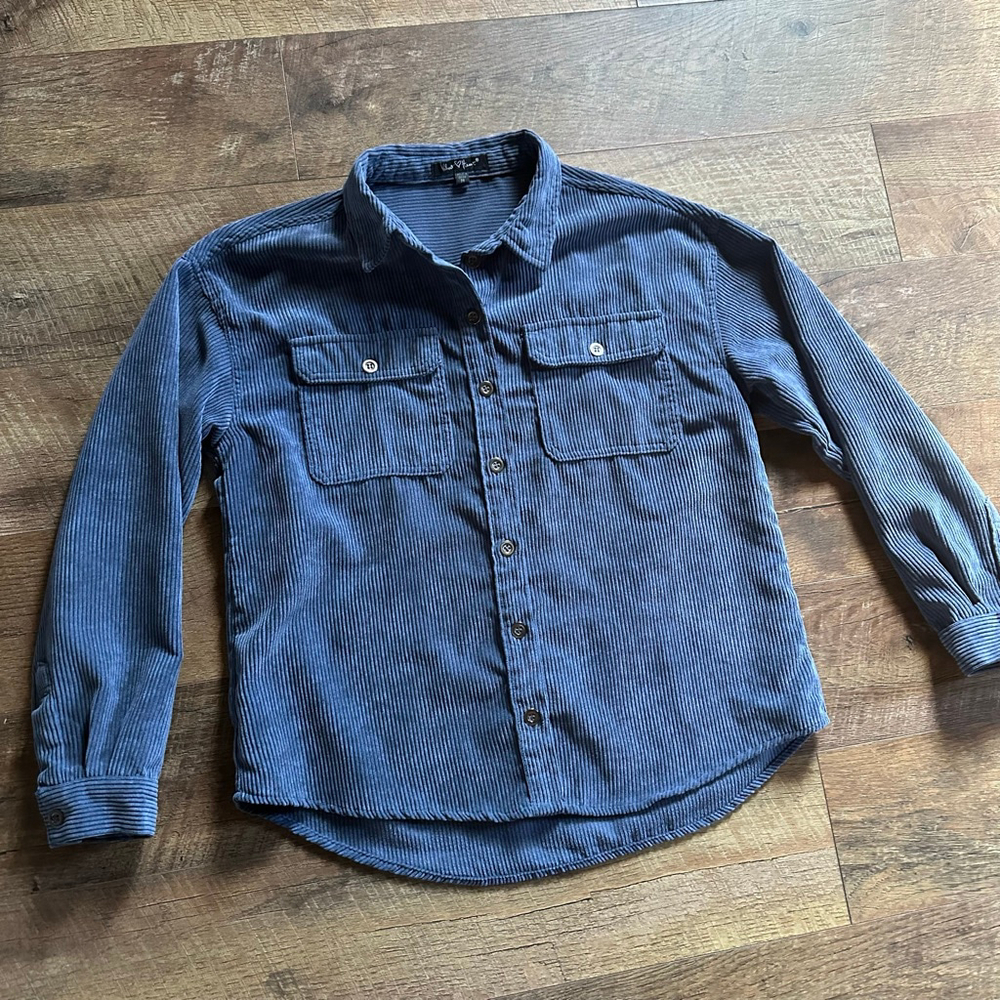 Women's Velvet Heart Blue Corduroy Button Down Shirt M